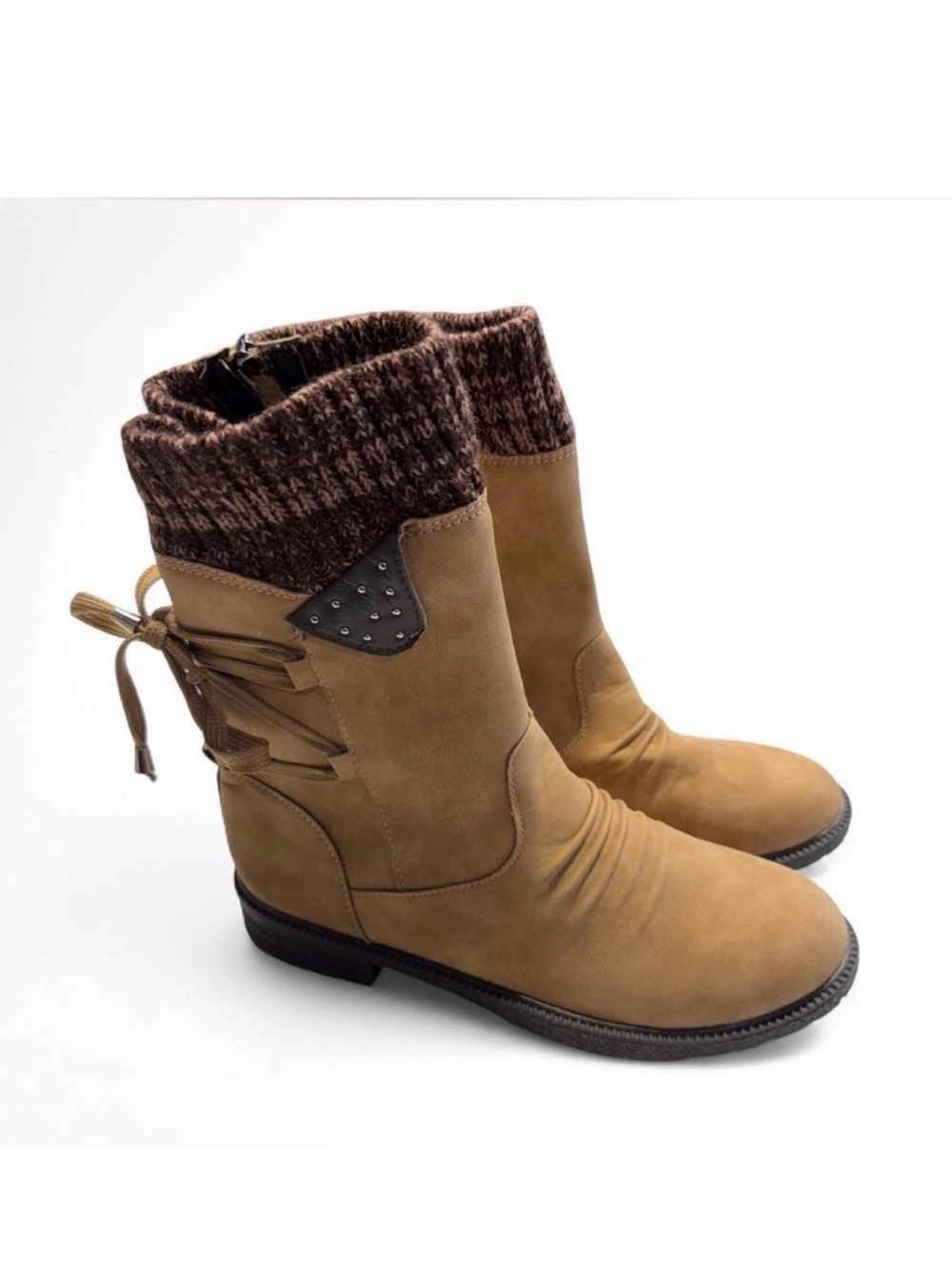 3/$20 Faux Suede Knit Cuff Mid Calf Boots Women’s 9 Casual Western Lightweight